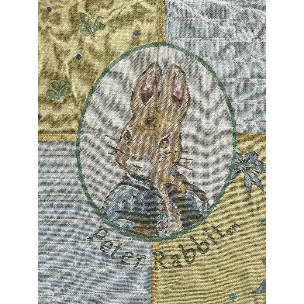 Vintage Peter Rabbit Yellow & Blue Fringe Children's Baby Blanket 32.5x46